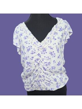 Promesa Women's Floral Ruched V-Neck Blouse, Size medium